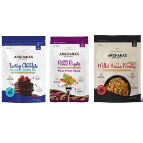 Chocolate Pancake Mix, Multi Millet Penne Pasta & Millet Hakka Noodles Combo Pack | ZERO Maida | Eggless