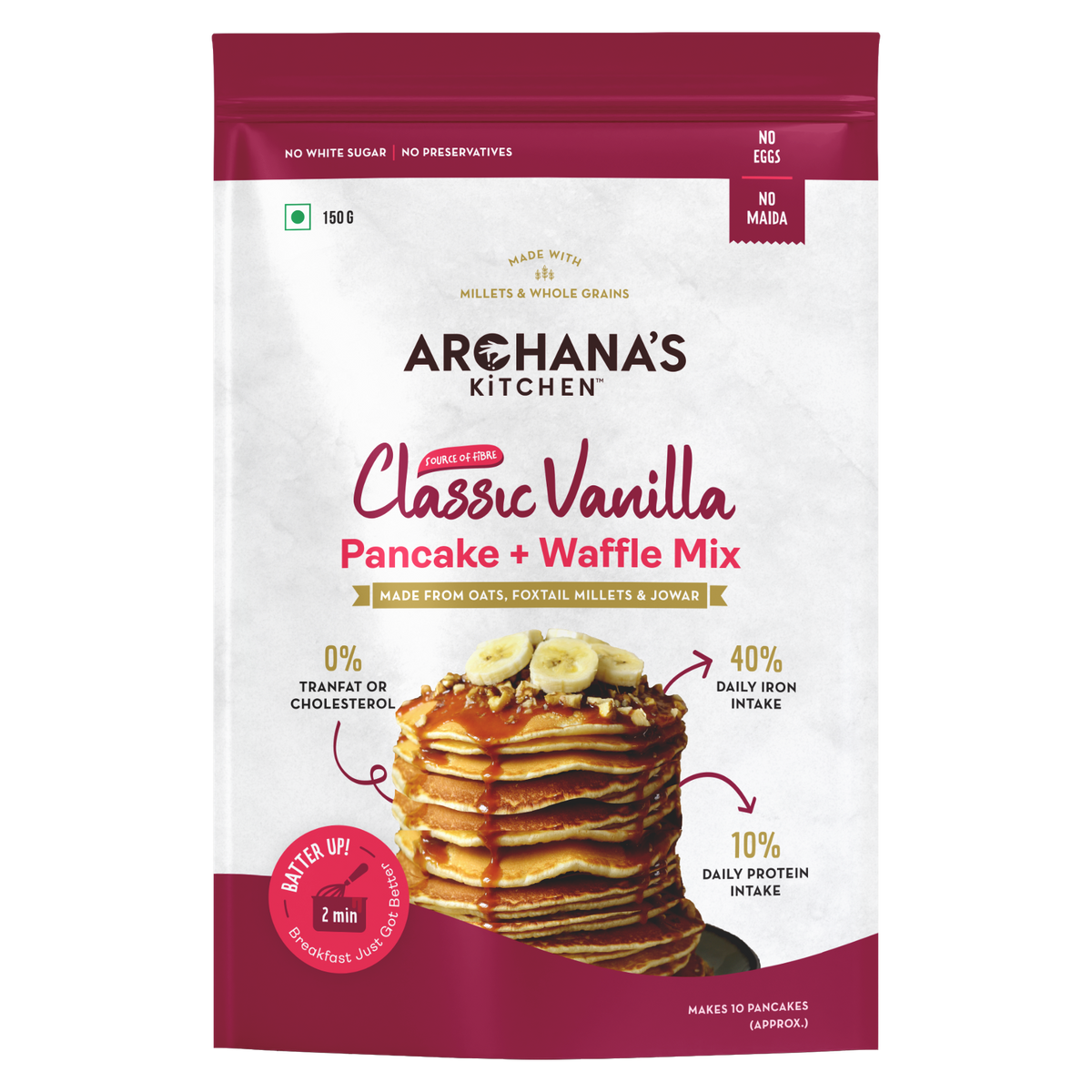 Classic Multi Millet Vanilla Pancake and Waffle Mix | 150g | No Maida | Eggless